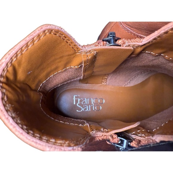 New Franco Sarto Ankle Boots Womens Size 7 Brown Tan Pebbled Leather Block Heel - Picture 3 of 5